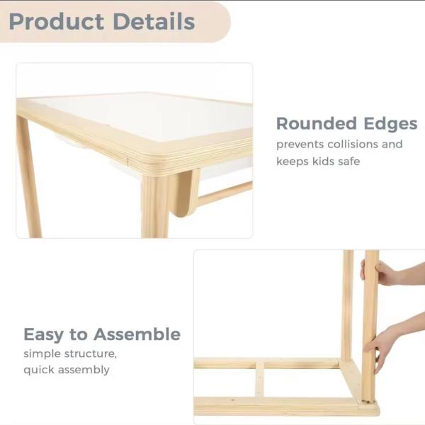 طاولة منتسوري مع 3 صندوق و 2 كرسي و 2 غطاء الطاولة أبيض وأسود و رول الورق الخشبي